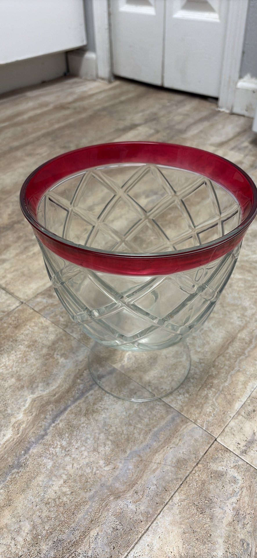 Blown Glass - Vintage Indiana Glass Ruby Band Trifle Bowl - Good used condition - photo 2