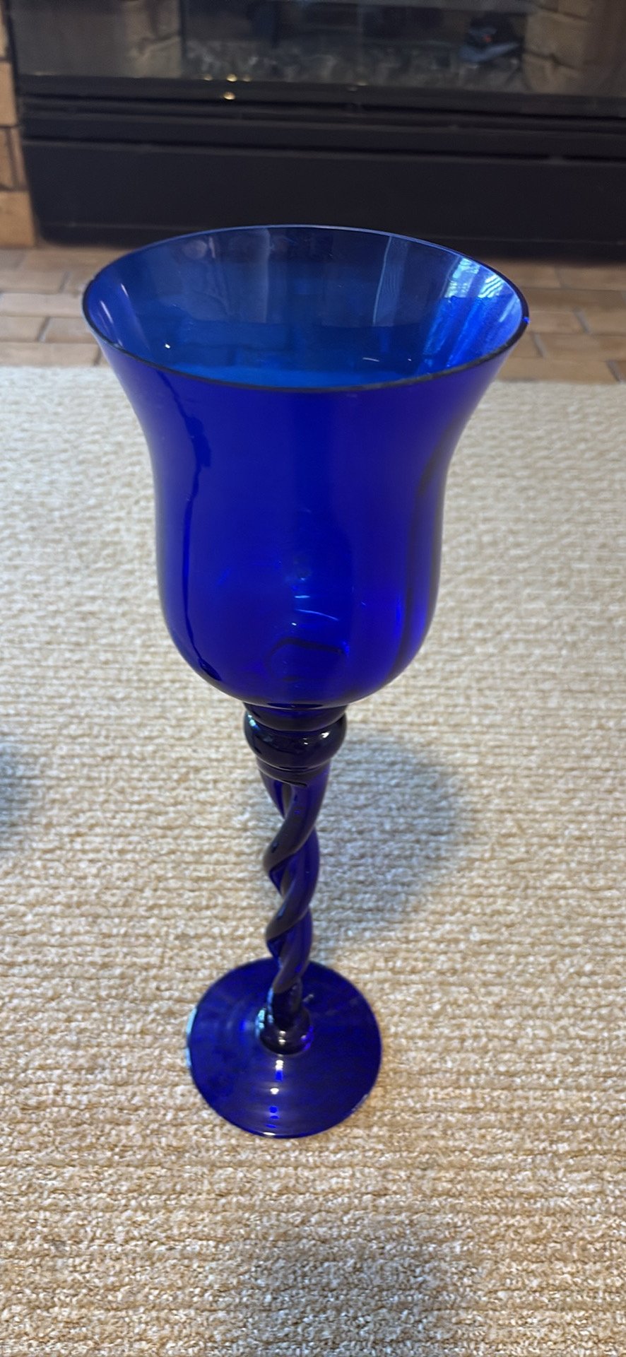 Blown Glass - Vintage Cobalt Blue Hand-Blown Glass Twisted Stem Candle Holders - Pair - Blue - Excellent used condition - photo 3