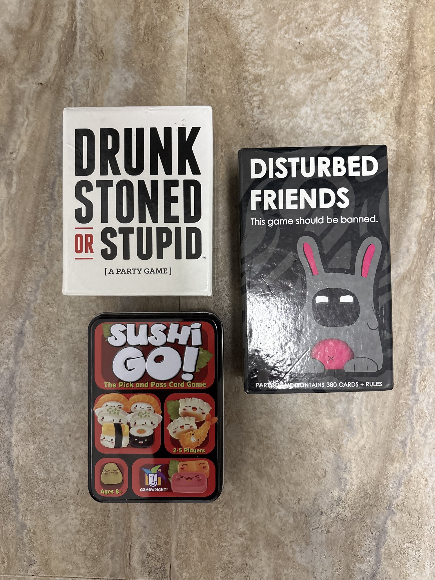 Card Game Bundle: Sushi Go, Drunk Stoned Or Stupid, Disturbed Friends