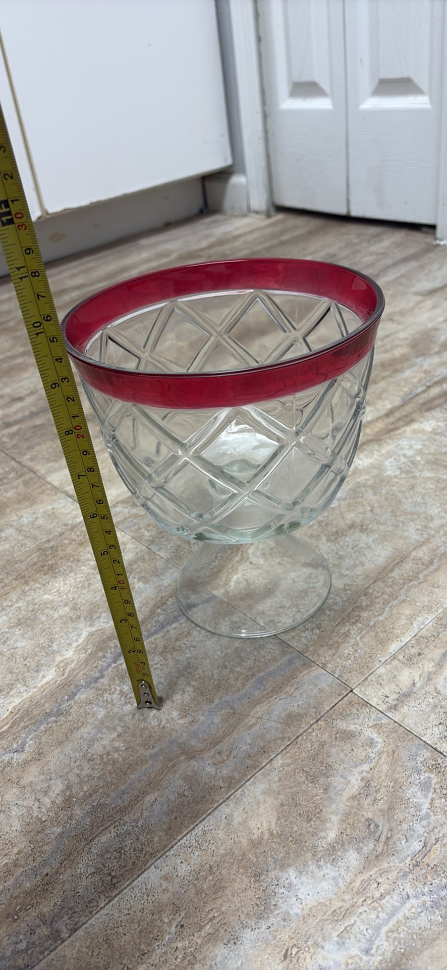 Blown Glass - Vintage Indiana Glass Ruby Band Trifle Bowl - Good used condition - photo 3