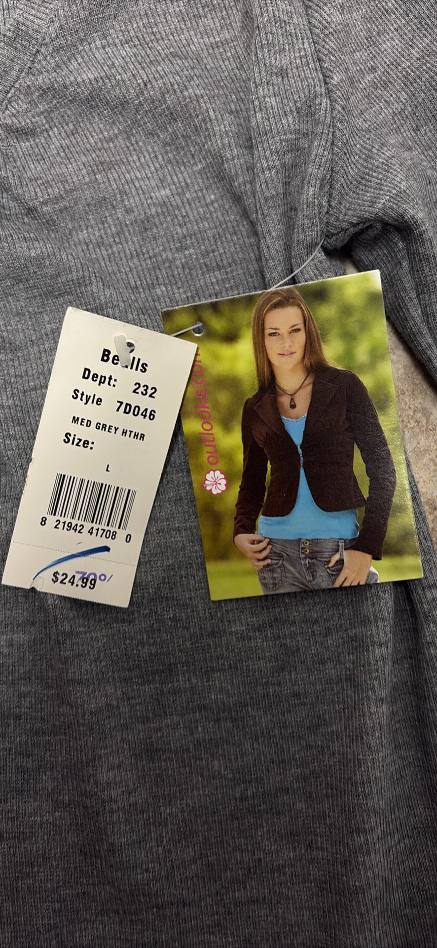 Outlooks - Outlooks Medium Grey Heather Lace Trim Long Sleeve Top - Size L - Gray - New with tags - photo 5