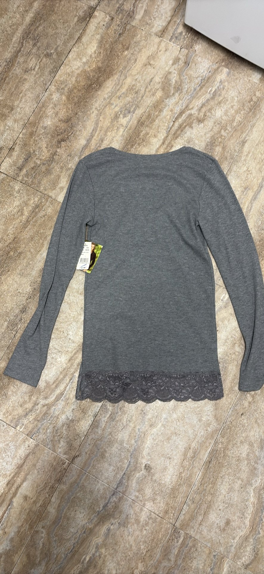 Outlooks - Outlooks Medium Grey Heather Lace Trim Long Sleeve Top - Size L - Gray - New with tags - photo 3