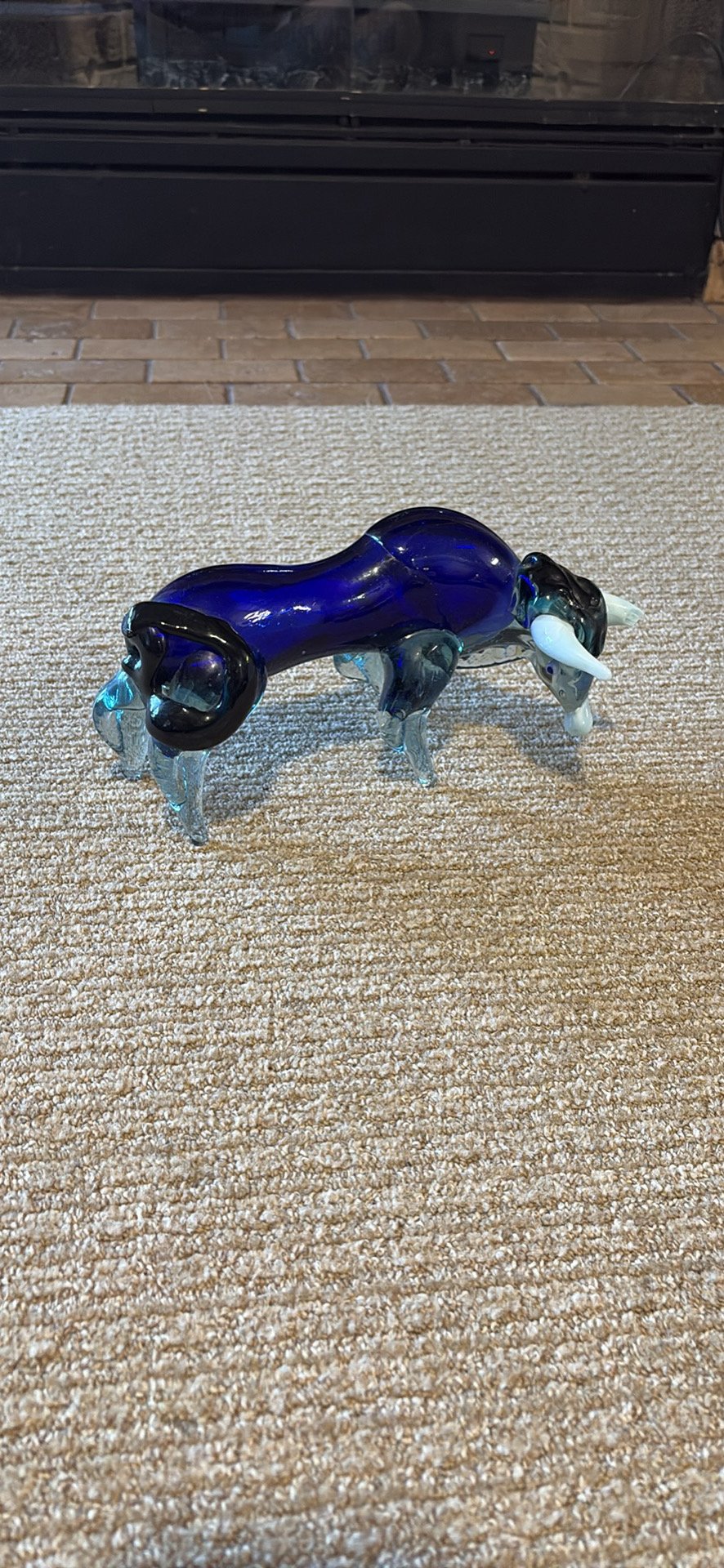 Hand-Blown Cobalt Blue Glass Bull Figurine