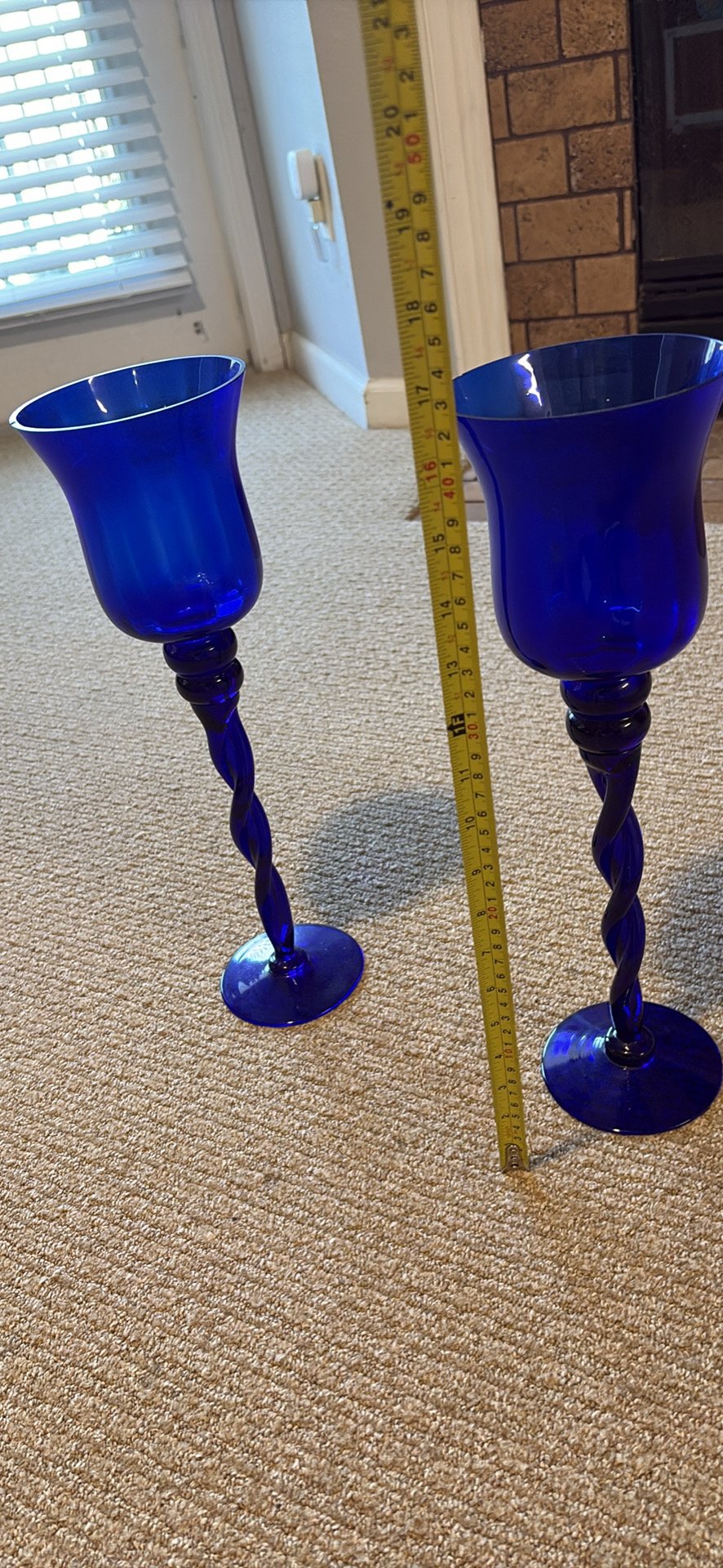 Blown Glass - Vintage Cobalt Blue Hand-Blown Glass Twisted Stem Candle Holders - Pair - Blue - Excellent used condition - photo 2