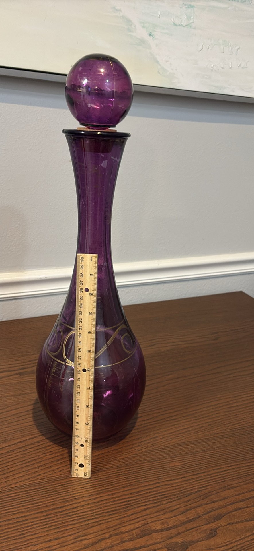 Blown Glass - 21’ high Vintage Purple Glass Decanter with Round Stopper - Good used condition - photo 2