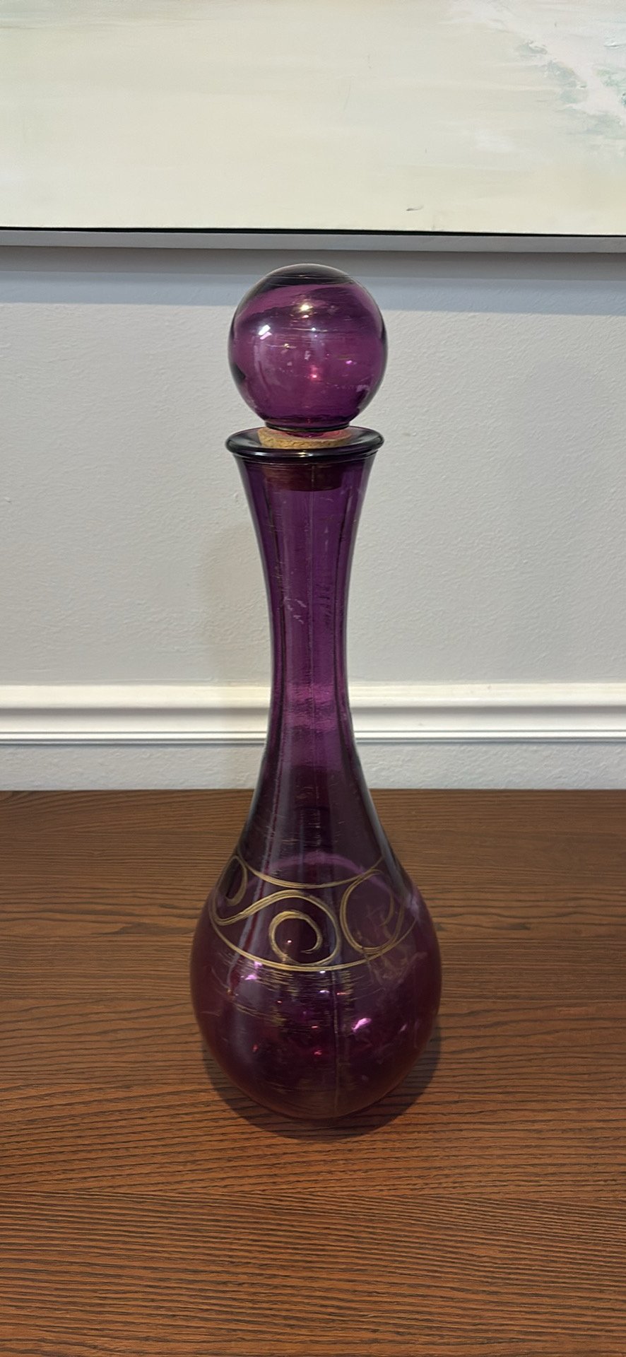 21’ high Vintage Purple Glass Decanter with Round Stopper