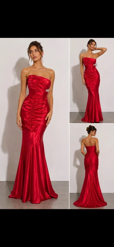 Xscape by Joanna Chen Red Strapless Satin Gown (Size 8)